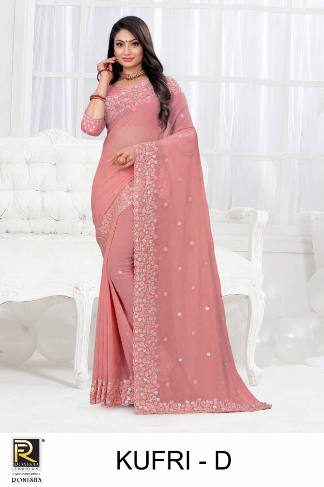 Ronisha Kufri Heavy Georgette Embroidery Designer Fancy Wear Saree Collection